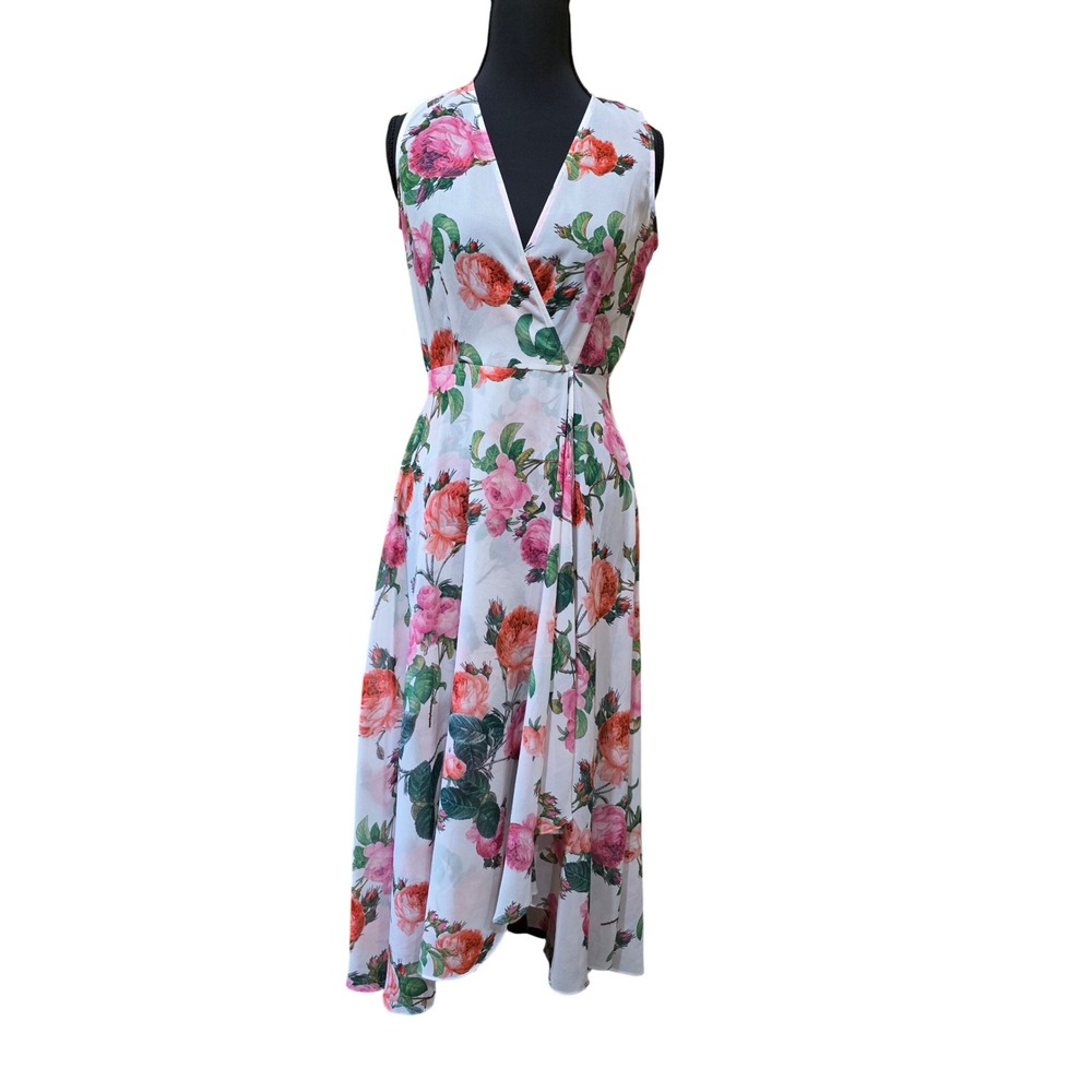 Calvin‎ Klein Floral Wrap Dress Sleeveless Midi Summer Occasion Size 2